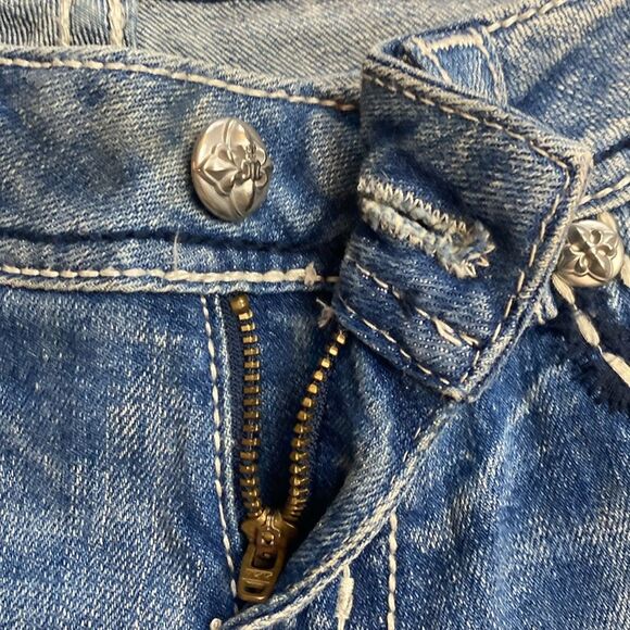 Miss Me Cuffed Capri Low Rise Jeans Distressed Jewled Pockets Size 26 - Picture 8 of 13